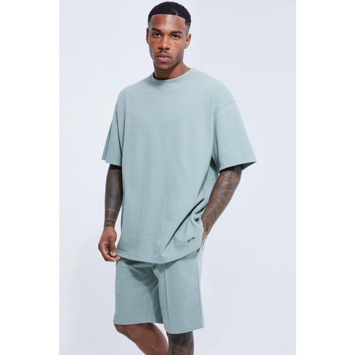 Ensemble oversize en tissu gaufré avec t-shirt et short - L - Boohooman - Modalova