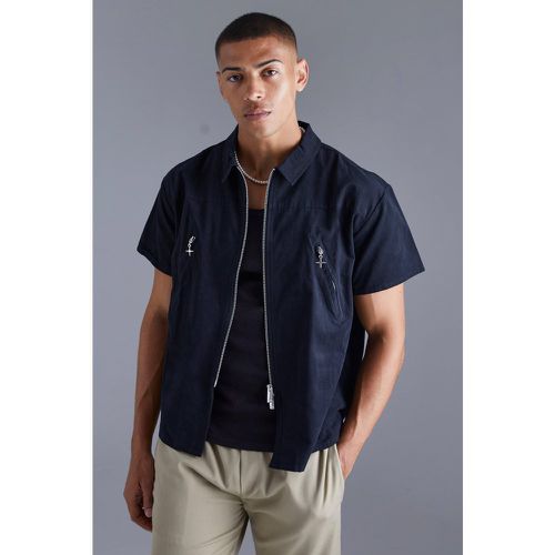 Chemise ample zippée à manches courtes - XS - Boohooman - Modalova