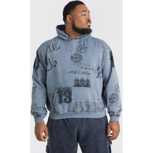 Grande taille - Sweat à capuche oversize délavé à imprimé graffiti - XXXL - Boohooman - Modalova