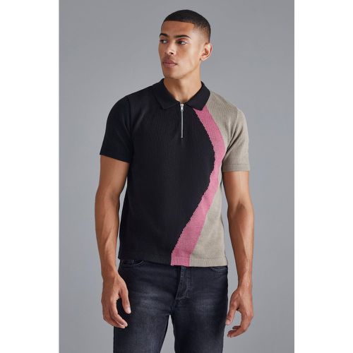 Polo droit zippé en jacquard - XS - Boohooman - Modalova