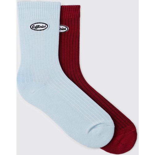 Lot de 2 paires de chaussettes à broderie Official - ONE SIZE - Boohooman - Modalova