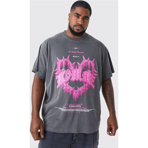 Grande taille - T-shirt oversize surteint imprimé gothique - - XXXL - Boohooman - Modalova