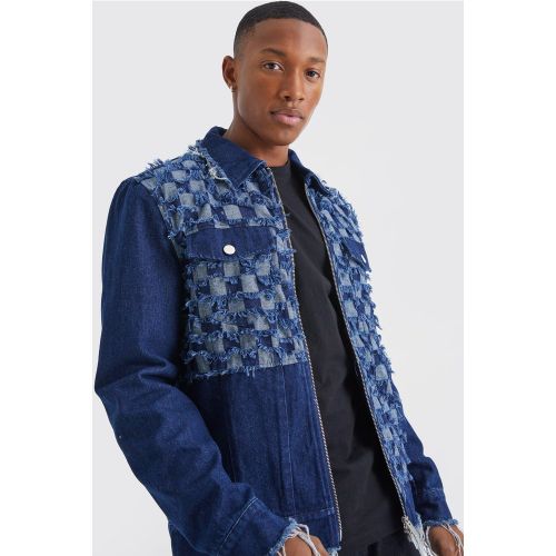 Veste en jean bicolore à carreaux - L - Boohooman - Modalova