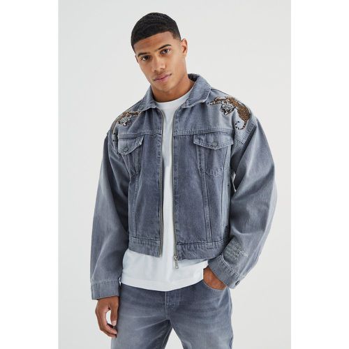 Veste en jean ample à écusson tigre - XL - Boohooman - Modalova