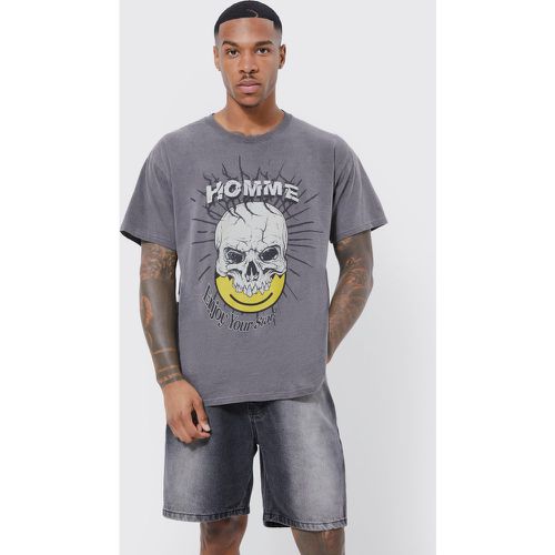 T-shirt oversize surteint imprimé crâne - Boohooman - Modalova
