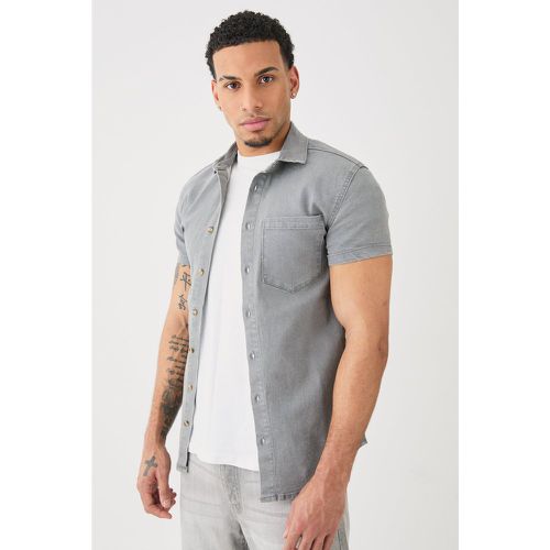 Chemise en jean moulante à manches courtes - S - Boohooman - Modalova