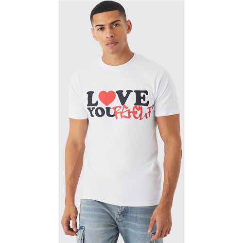 T-shirt cintré à imprimé Love Yourself - Boohooman - Modalova
