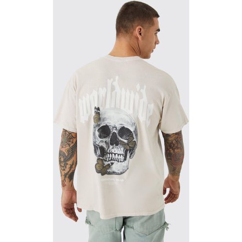 T-shirt oversize délavé imprimé papillon et crâne - Boohooman - Modalova