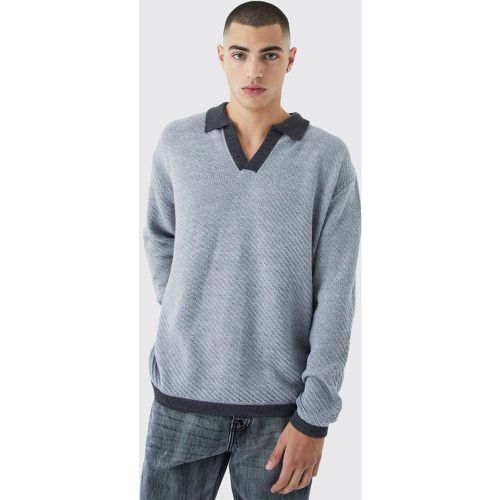 Polo oversize à col contrastant et manches longues - S - Boohooman - Modalova