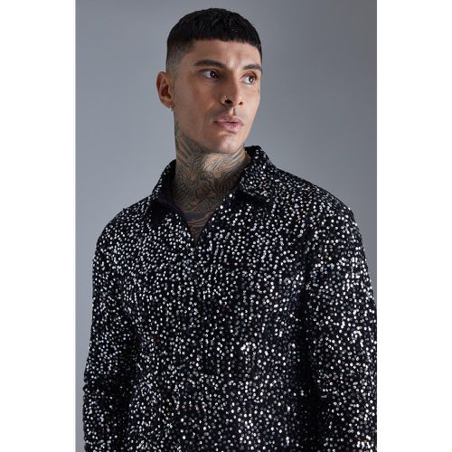 Chemise pailletée en velours à manches longues - M - Boohooman - Modalova