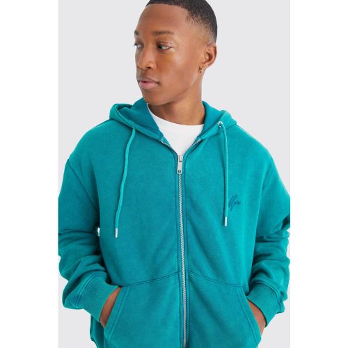 Sweat à capuche oversize zippé délavé - MAN - L - Boohooman - Modalova