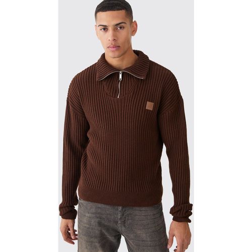 Pull côtelé à col montant zippé - M - Boohooman - Modalova