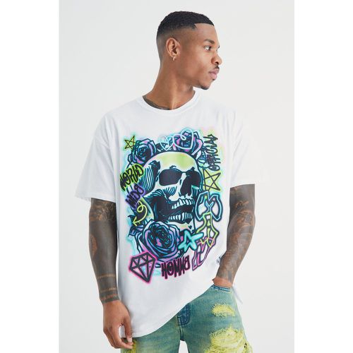 T-shirt oversize imprimé graffiti et crâne - XS - Boohooman - Modalova