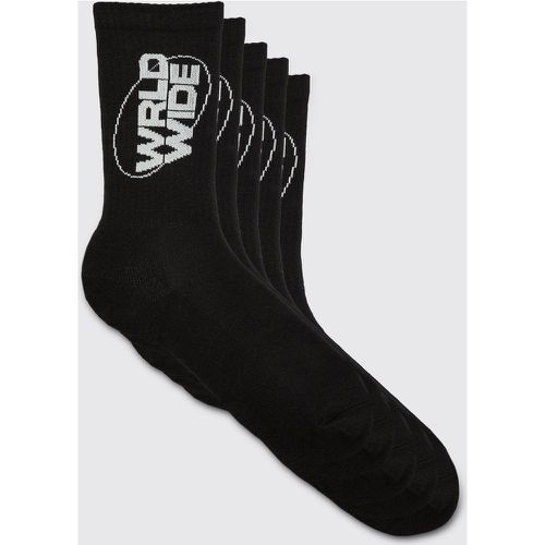 Lot de 5 paires de chaussettes à logo Worldwide - ONE SIZE - Boohooman - Modalova