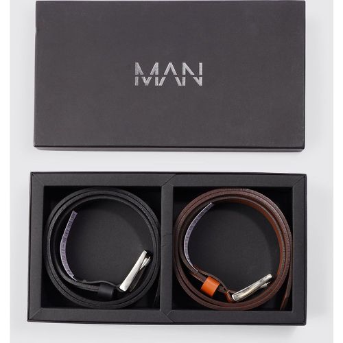 Coffret cadeau - Lot de 2 ceintures en cuir véritable - L - Boohooman - Modalova