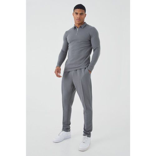 Ensemble moulant avec polo à manches longues et jogging - S - Boohooman - Modalova