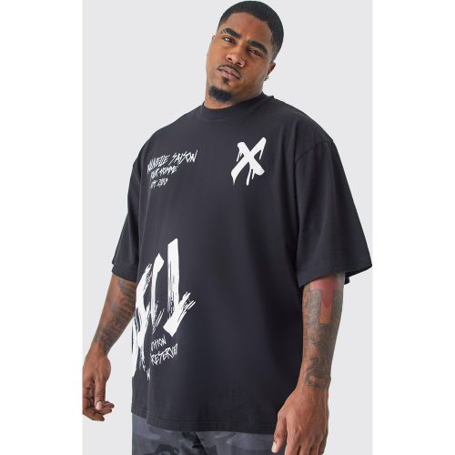 Grande taille - T-shirt oversize imprimé graffiti à col montant - 2XL - Boohooman - Modalova