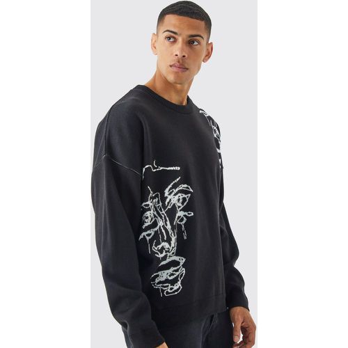 Pull oversize en maille à imprimé dessin - XL - Boohooman - Modalova