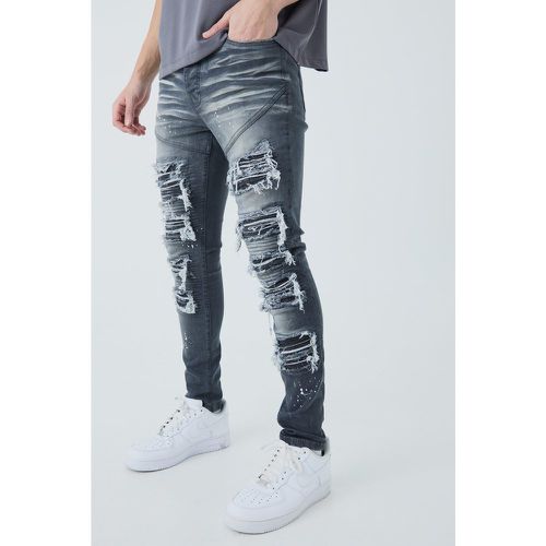 Jean super skinny déchiré et réparé à taches de peinture - 28R - Boohooman - Modalova