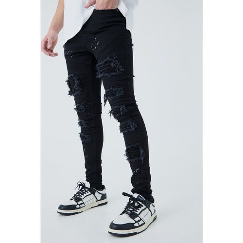 Super Skinny Pu Biker Rip & Repair Paint Splatter Jeans - - 36R - Boohooman - Modalova