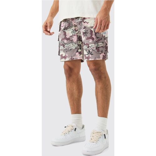 Short cargo large à imprimé bandana et imprimé camouflage - 28 - Boohooman - Modalova