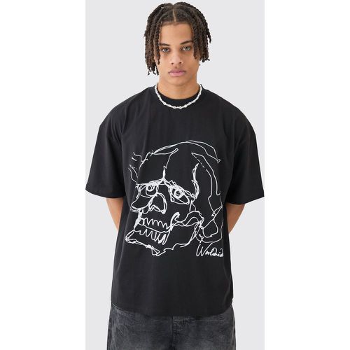 Oversized Boxy Extended Neck Skull T-shirt - Boohooman - Modalova