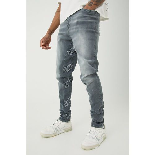 Tall Skinny Stretch Overdyed Applique Gusset Jeans - Boohooman - Modalova