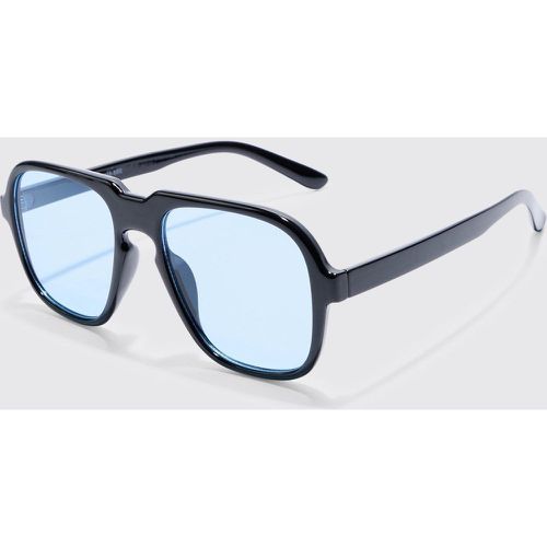 Retro High Brow Sunglasses With Blue Lens - Boohooman - Modalova