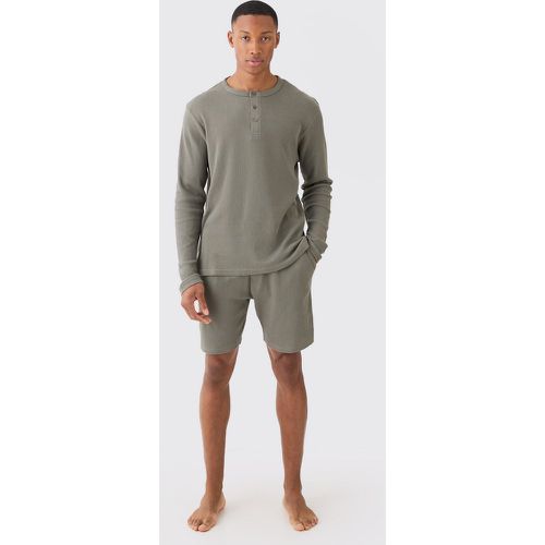 Ensemble en tissu gaufré avec top à manches longues et short homme - L - Boohooman - Modalova