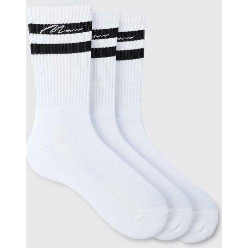 Pack Man Signature Sports Stripe Socks In White - Boohooman - Modalova
