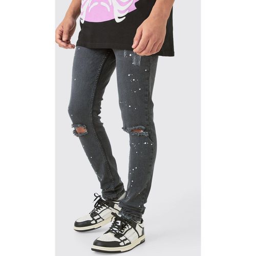 Skinny Stretch Paint Splatter Ripped Jeans - - 28R - Boohooman - Modalova
