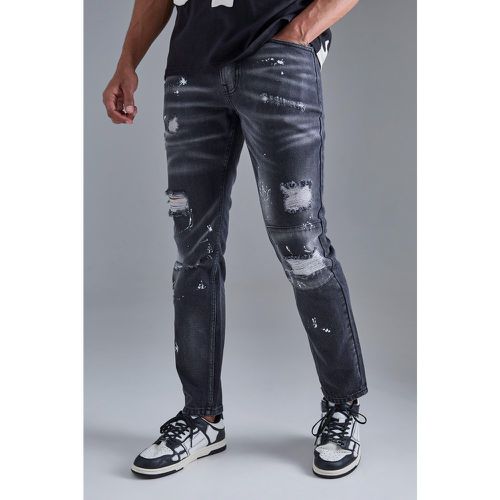 Slim Rigid All Over Paint Detail Knee Ripped Jeans - - 28R - Boohooman - Modalova
