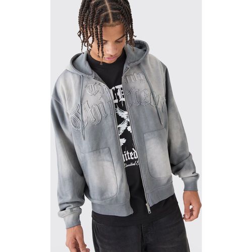 Sweat à capuche oversize zippé délavé - S - Boohooman - Modalova