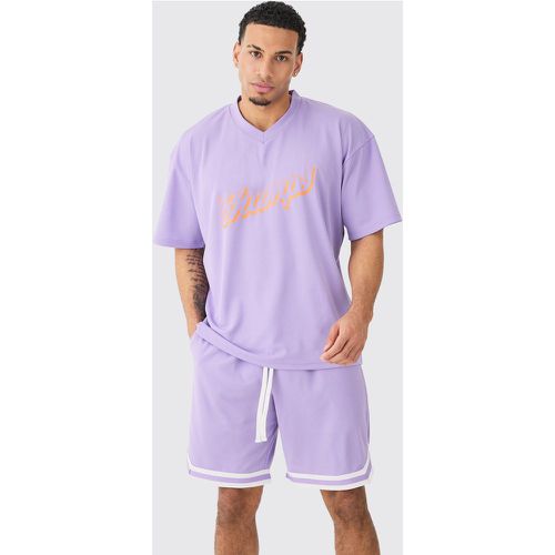 Ensemble oversize universitaire en mesh avec short - S - Boohooman - Modalova