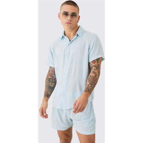 Ensemble texturé avec chemise et short - M - Boohooman - Modalova