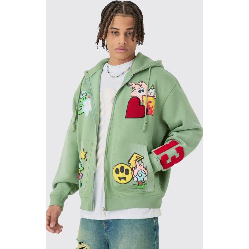 Sweat à capuche oversize zippé à broderie graffiti - XL - Boohooman - Modalova