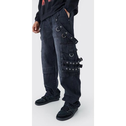 Jean cargo baggy délavé en noir homme - 32R - Boohooman - Modalova