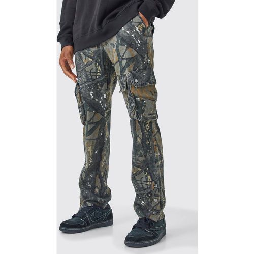 Pantalon cargo droit à imprimé camouflage - 28 - Boohooman - Modalova