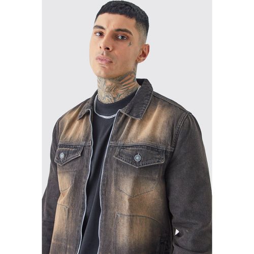 Tall - Veste zippée en jean délavé homme - M - Boohooman - Modalova