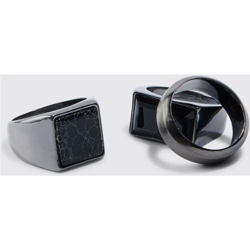 Lot de 3 bagues chevalières à imprimé marbre - S/M - Boohooman - Modalova
