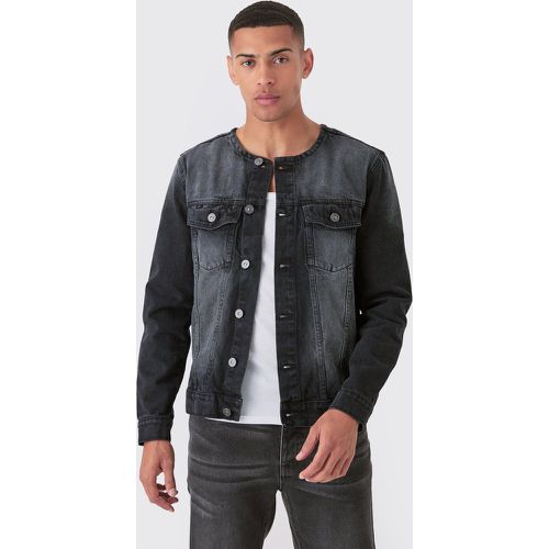 Veste sans col en jean délavé - S - Boohooman - Modalova