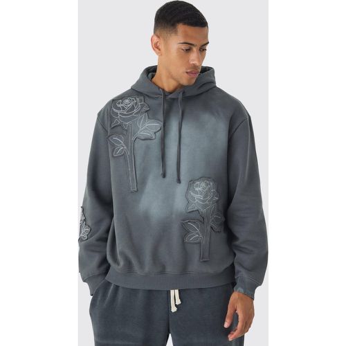 Sweat à capuche oversize délavé à broderie rose - S - Boohooman - Modalova