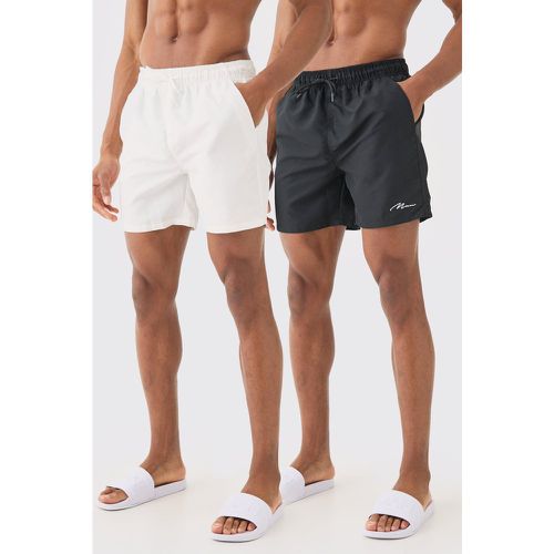 Lot de 2 shorts de bain mi-longs à logo signature - MAN - L - Boohooman - Modalova