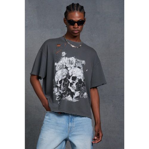 Oversized Cropped T-shirt With Washed Skull Print - Boohooman - Modalova