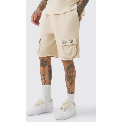 Tall Loose Fit Washed Cargo Jersey Short In Stone - Boohooman - Modalova