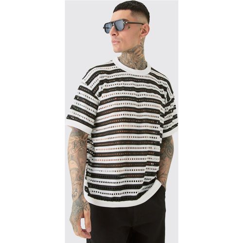 Tall Crochet Striped Oversized Tshirt - Boohooman - Modalova