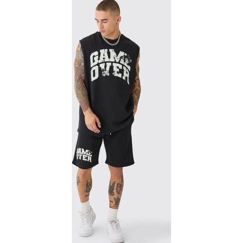 Oversized Game Over Rib Printed vest & Shorts Set - Boohooman - Modalova