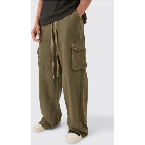 Extreme Baggy Fit Toggle Cargo Trousers In Khaki - Boohooman - Modalova
