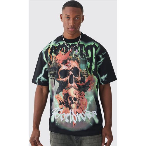 Oversized Extended Neck Extreme Skull Graphic T-shirt - Boohooman - Modalova