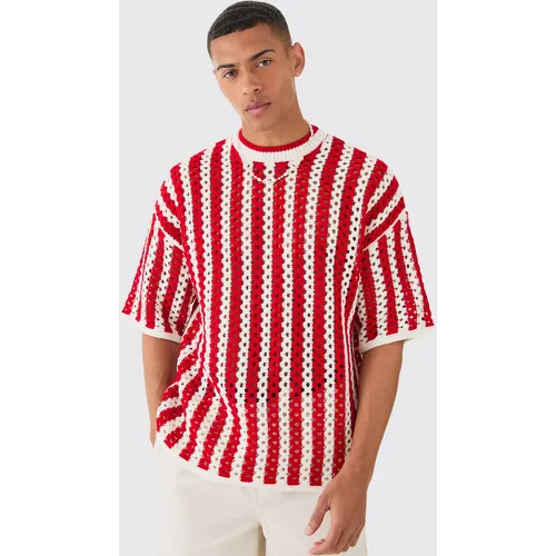 Oversized Open Stitch Stripe Knitted T-shirt - Boohooman - Modalova